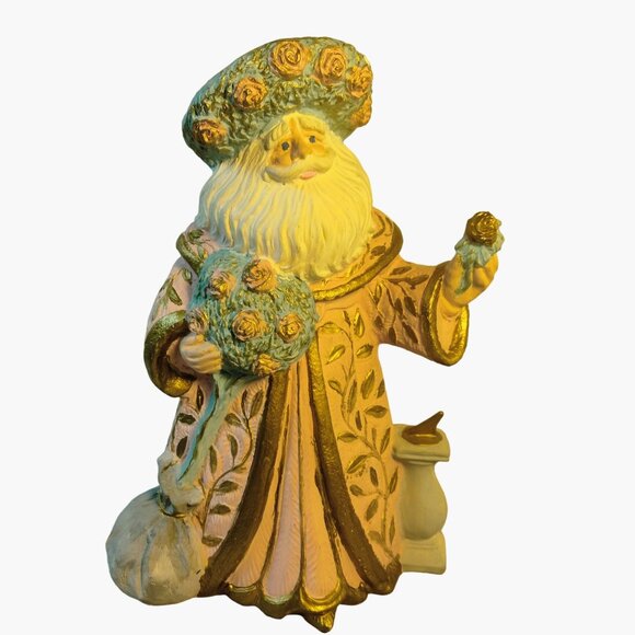 Russian Style St Nicholas Figurine Pink Floral Gold Trim Hand Painted Vintage 94 - Picture 2 of 9